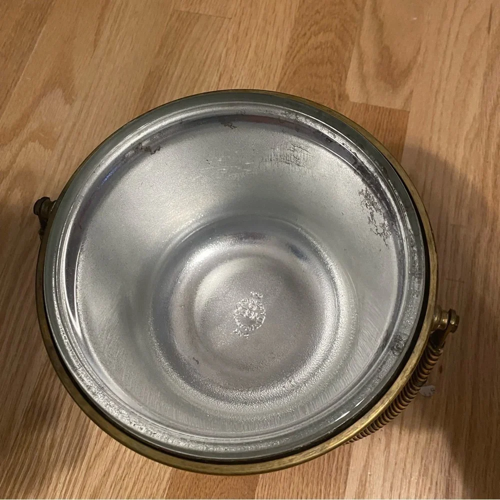 Vintage Farber Brothers Brass 2 Qt Ice Bucket W/ Lid and Handle Brown Gold